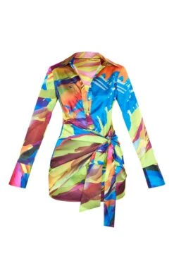 Multi Abstract Print Satin Tie Detail Shirt Dress -Cheap Dress Store fbc81884672bffdb975ebbffab4ecddf5e748897 cne4574 5