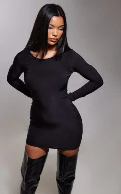 Black Slinky Backless Tie Detail Long Sleeve Bodycon Dress -Cheap Dress Store fbd8b3683c0c76f32d2c6961a338220aba2bc8cf cnc7750 3