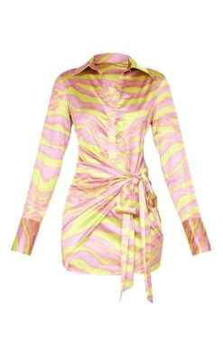 Multi Zebra Print Satin Tie Detail Shirt Dress -Cheap Dress Store fc511595110ccbb534e372cbddd786e5544a346f cne4573 5