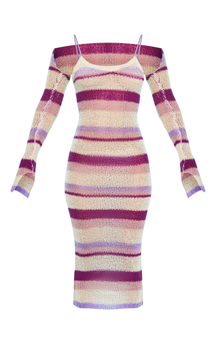 Lilac Stripe Open Knit Maxi Dress & Sleeves 7 Lilac Stripe Open Knit Maxi Dress & Sleeves - Image 5