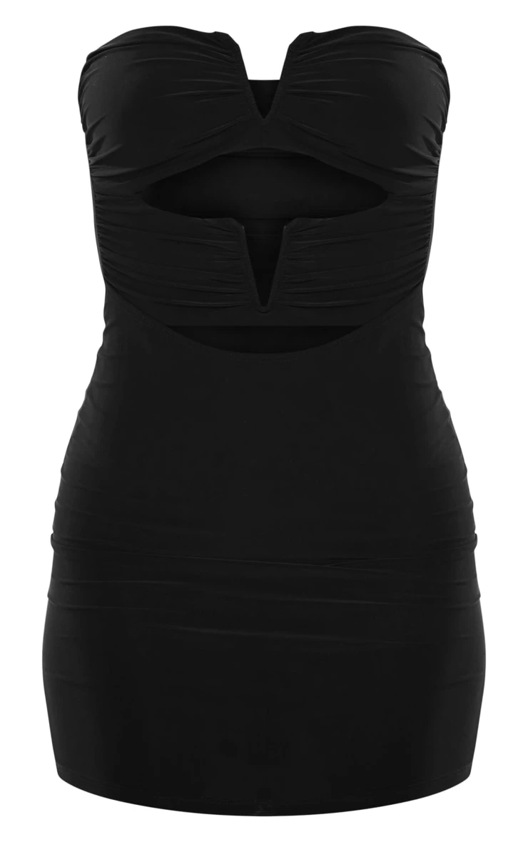 Black Slinky Bandeau V Bar Detail Cut Out Bodycon Dress 7 Black Slinky Bandeau V Bar Detail Cut Out Bodycon Dress - Image 5
