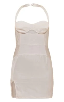Cream Satin Textured Cup Detail Halter Bodycon Dress -Cheap Dress Store fe175158edd86a9e20c30d9091434a9830442112 cnd5880 5