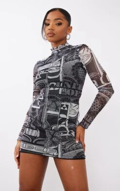 Monochrome Money Ruched Sleeve Mesh Bodycon Dress -Cheap Dress Store ffc989ccfa783ccafb6965c39fe9ba61a37fed35 cnb7171 3